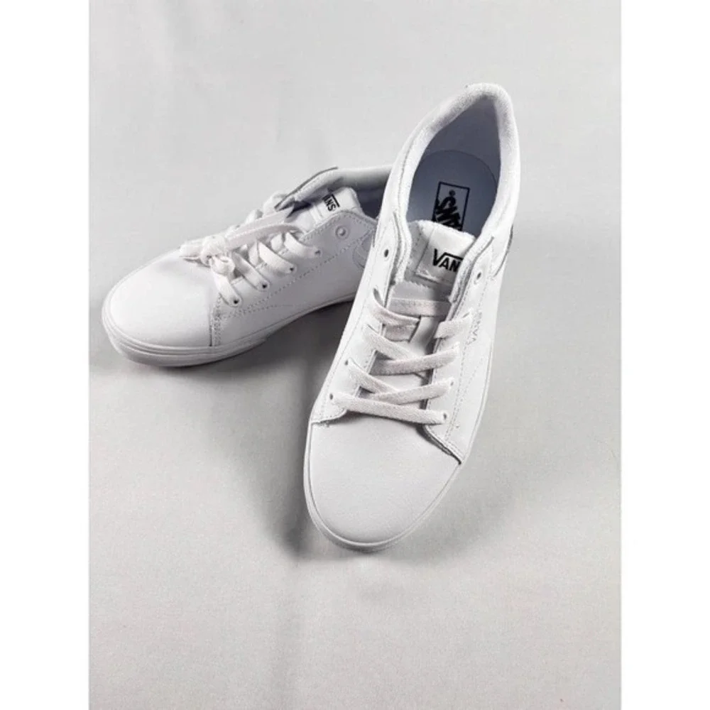 Vans Low Top Sneakers White Leather Lace Up Skate Shoes Youth 6.0 UK 5.0